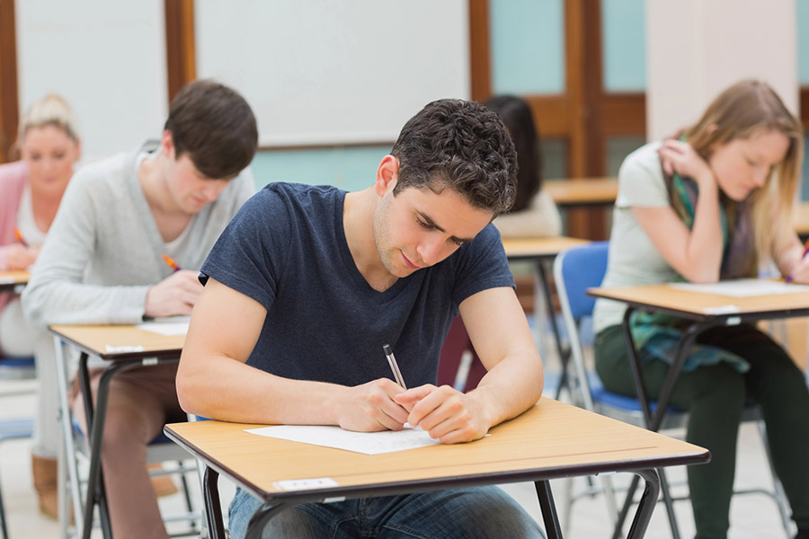 Students taking a test in a classroom in Pittsburgh